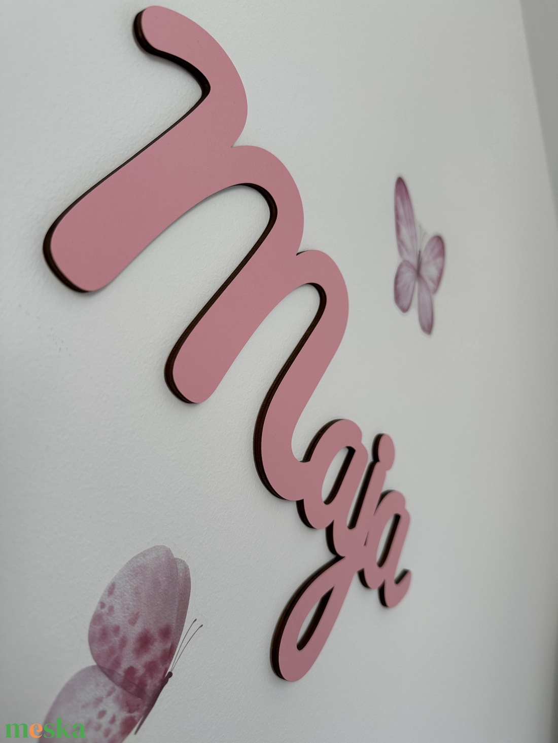 Egyedi rózsaszín fa névtábla (40cm) - baba - mama - babaszoba-dekoráció - babaszoba dekoráció - Meska.hu