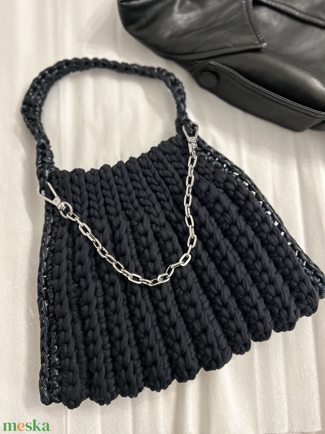 Fekete horgolt táska - táska & tok - kézitáska & válltáska - válltáska - Meska.hu