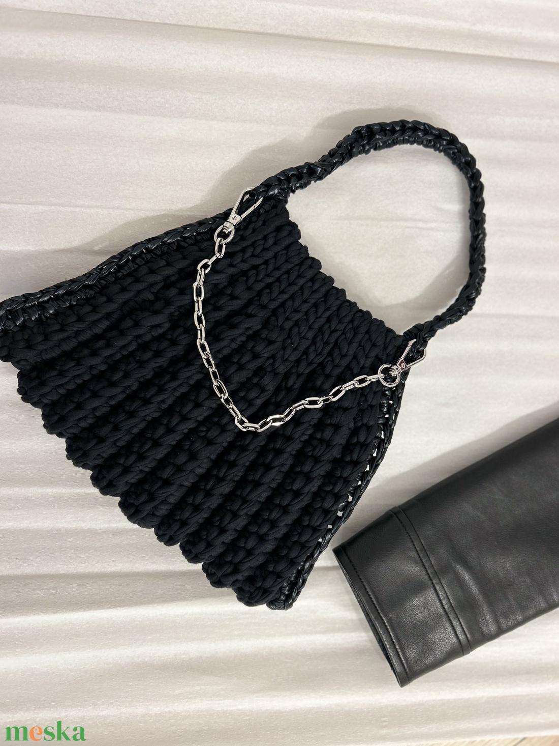 Fekete horgolt táska - táska & tok - kézitáska & válltáska - válltáska - Meska.hu