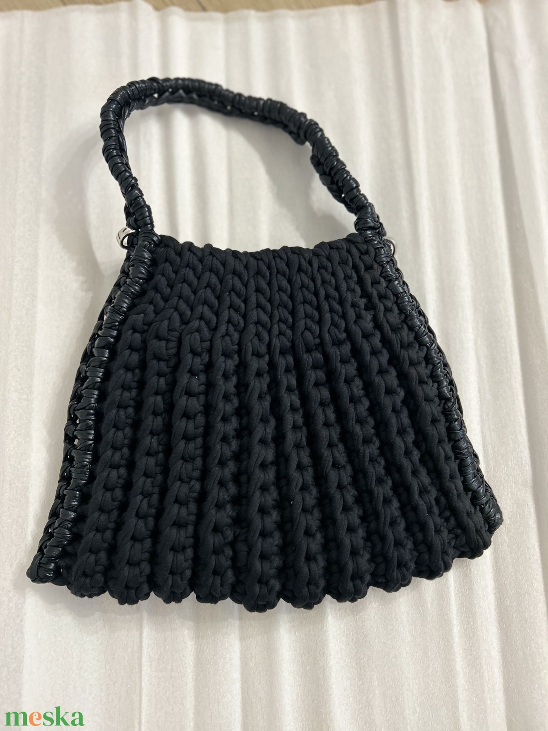 Fekete horgolt táska - táska & tok - kézitáska & válltáska - válltáska - Meska.hu