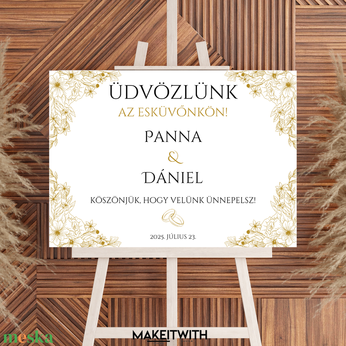 Köszöntő Tábla  Arany Virágos - esküvő - dekoráció - helyszíni dekor - Meska.hu