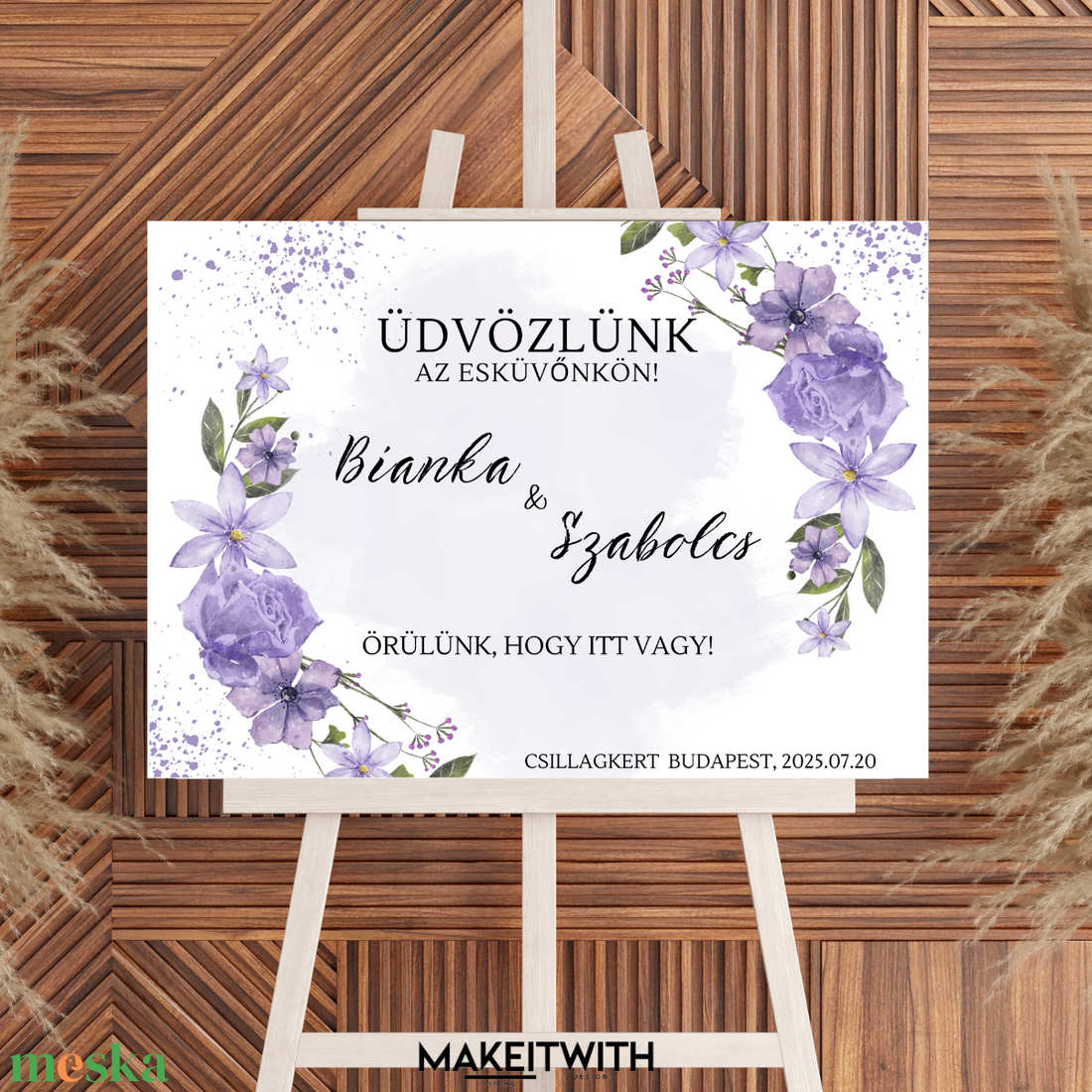 Köszöntő Tábla  Lila Klematisz Virágos - esküvő - dekoráció - helyszíni dekor - Meska.hu
