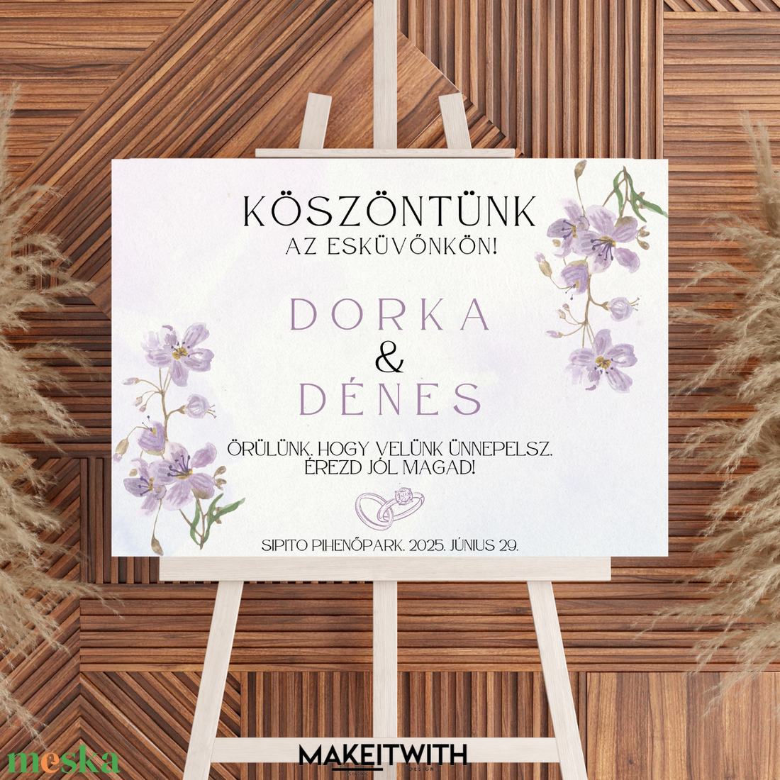 Köszöntő Tábla  Lila Virágos - esküvő - dekoráció - helyszíni dekor - Meska.hu