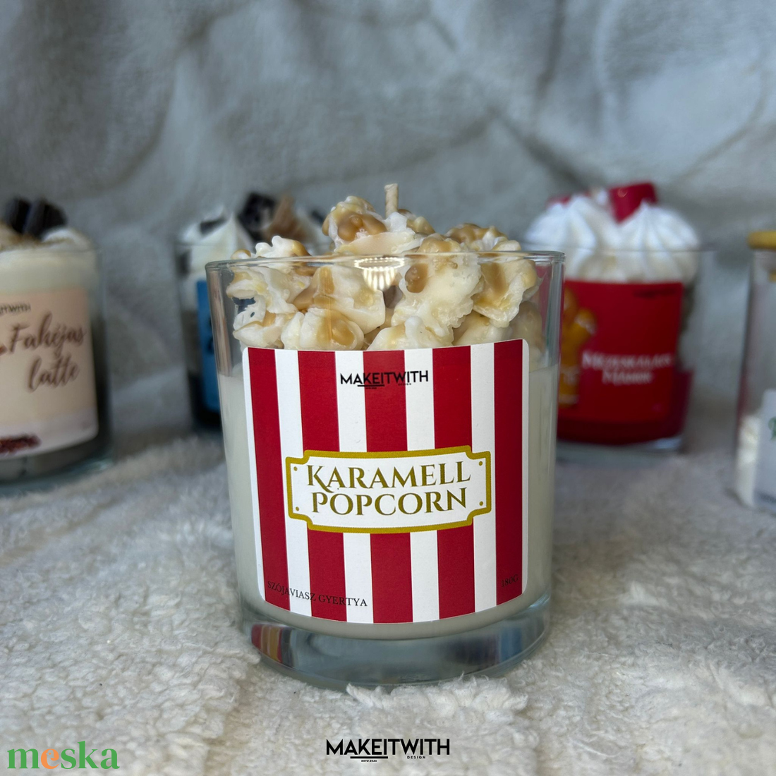 Karamell Popcorn - poharas gyertya - karácsony - karácsonyi lakásdekoráció - karácsonyi illatgyertya, mécses - Meska.hu