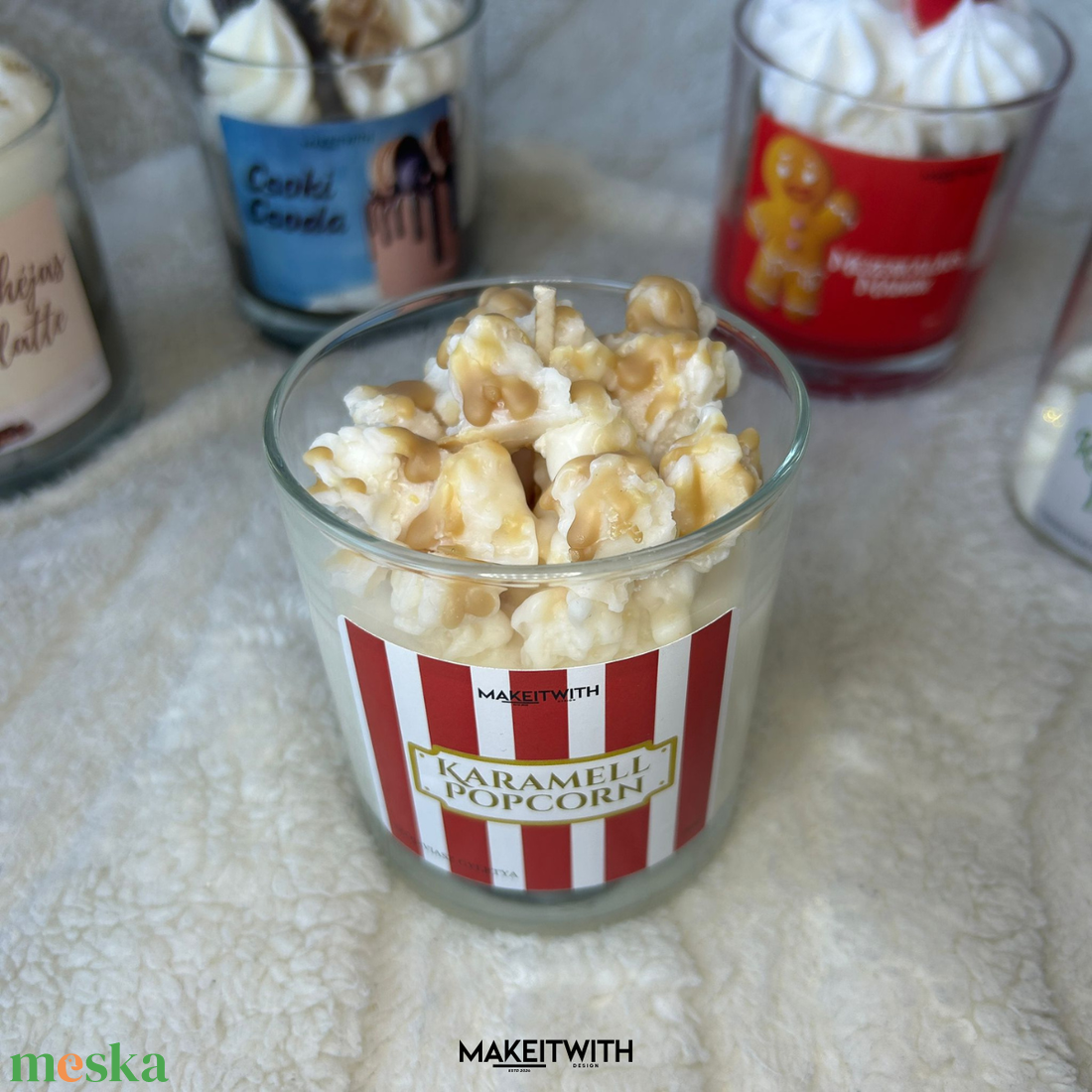 Karamell Popcorn - poharas gyertya - karácsony - karácsonyi lakásdekoráció - karácsonyi illatgyertya, mécses - Meska.hu
