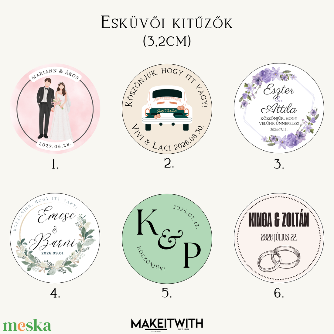 Egyedi esküvői vendég kitűző - esküvő - kiegészítők - kitűző - Meska.hu