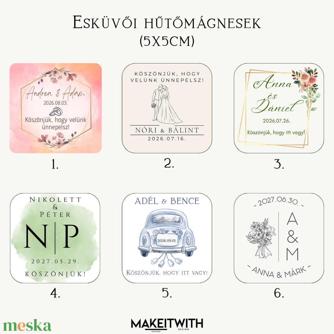 Egyedi esküvői vendég mágnes - esküvő - emlék & ajándék - köszönőajándék - Meska.hu