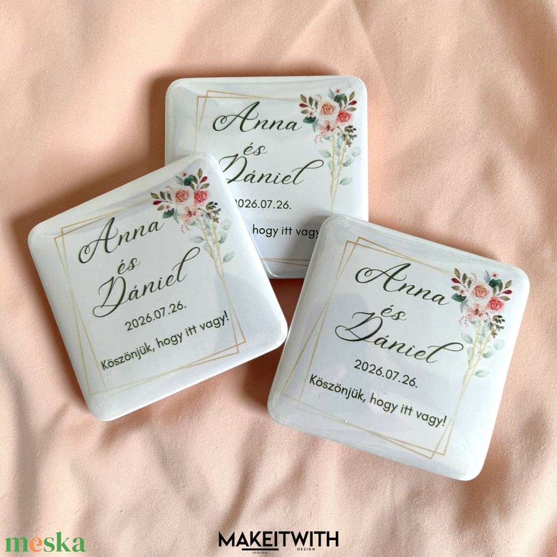 Egyedi esküvői vendég mágnes - esküvő - emlék & ajándék - köszönőajándék - Meska.hu