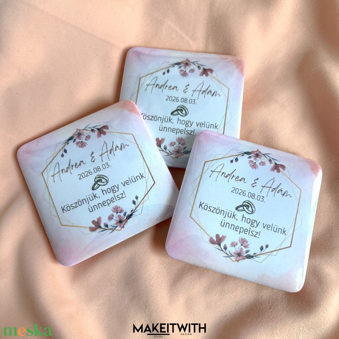 Egyedi esküvői vendég mágnes - esküvő - emlék & ajándék - köszönőajándék - Meska.hu