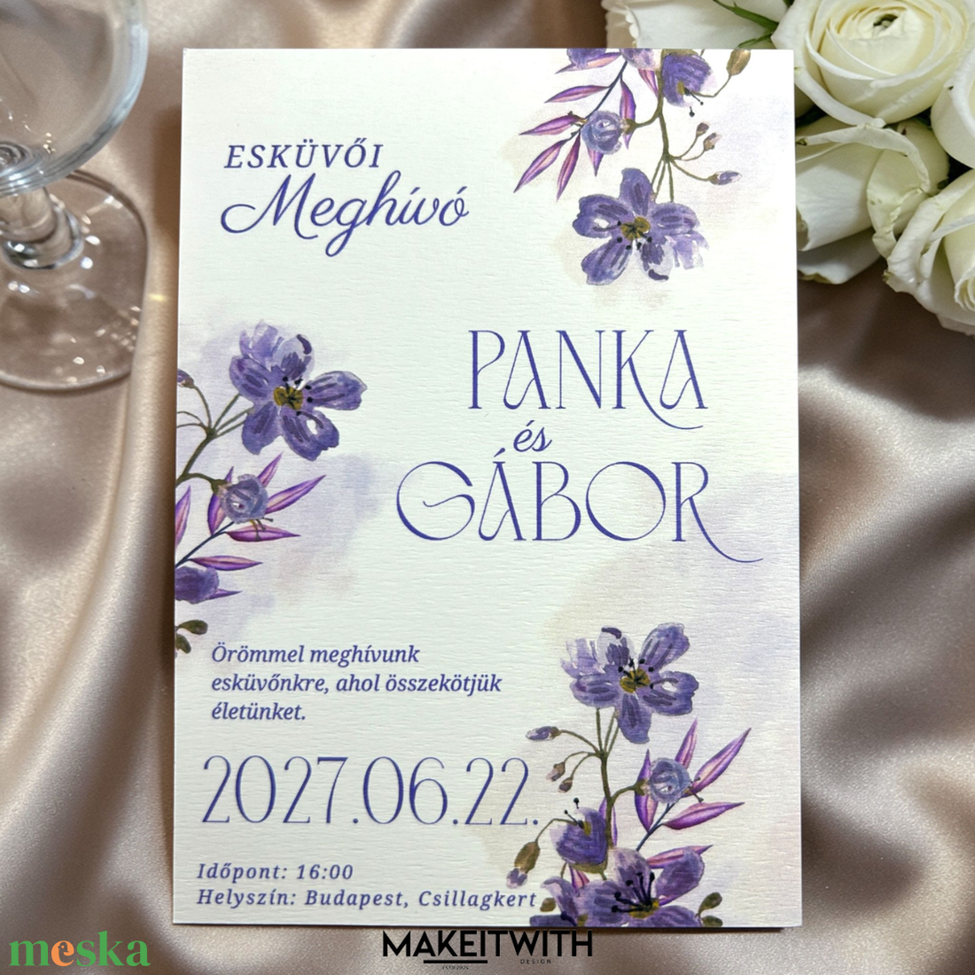 Esküvői meghívó - Lila Harmónia - esküvő - meghívó & kártya - meghívó - Meska.hu