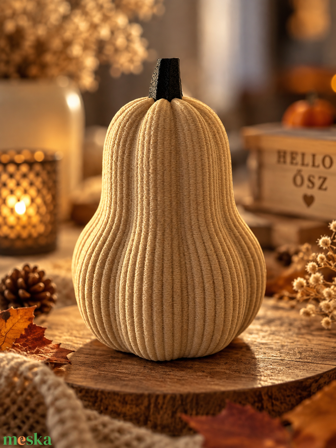 Őszi tök dekoráció � 3D nyomtatott, bordázott asztaldísz natúr bézs színben - otthon & életmód - dekoráció - halloween - halloweeni tök - Meska.hu