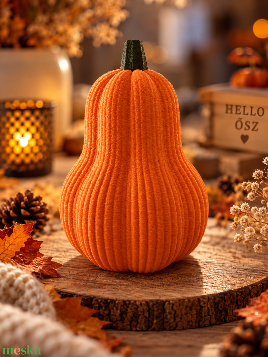 Őszi tök dekoráció � 3D nyomtatott, bordázott asztaldísz natúr bézs színben - otthon & életmód - dekoráció - halloween - halloweeni tök - Meska.hu