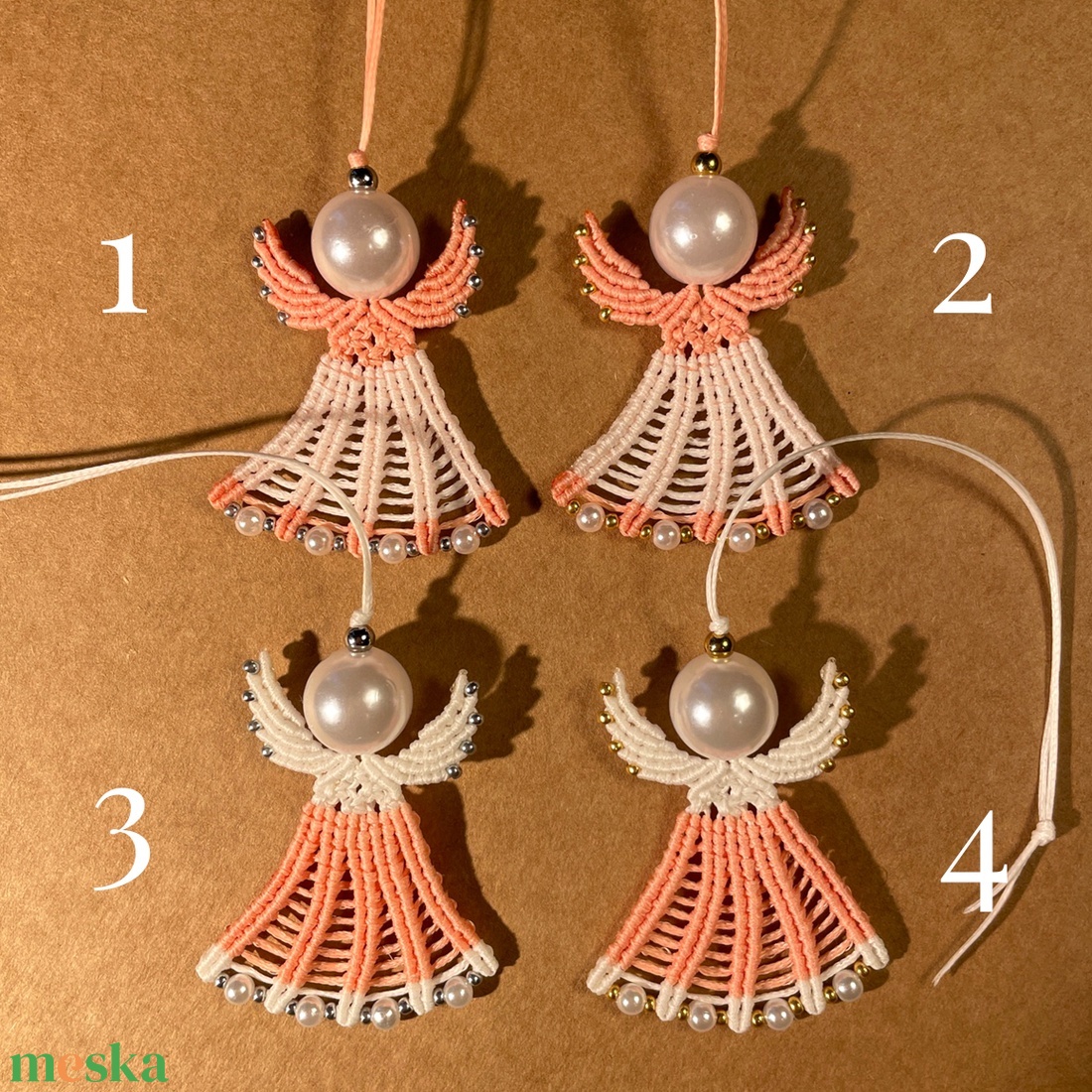 Barackvirág makramé angyalka függő - karácsony - karácsonyi lakásdekoráció - karácsonyfadíszek - Meska.hu