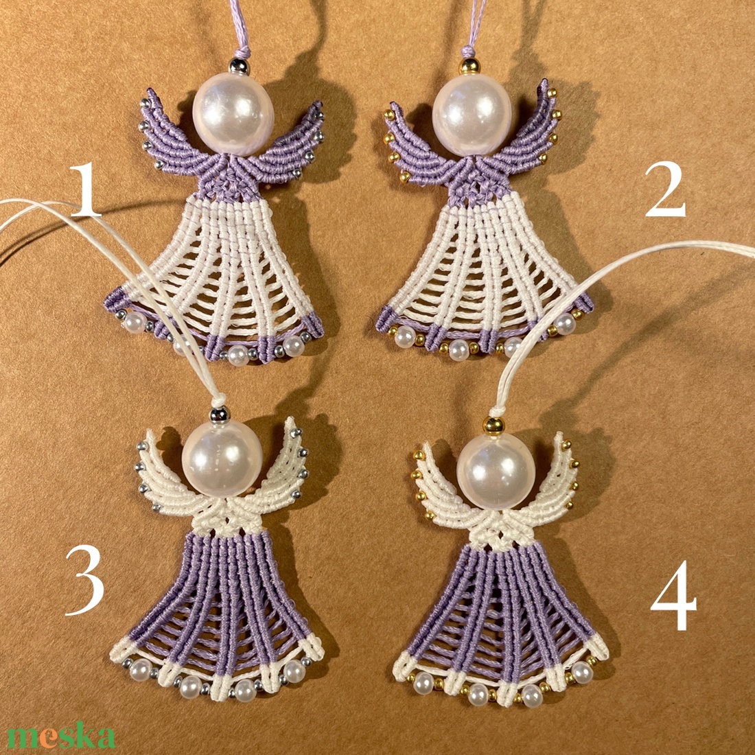 Lila makramé angyalka függő - karácsony - karácsonyi lakásdekoráció - karácsonyfadíszek - Meska.hu