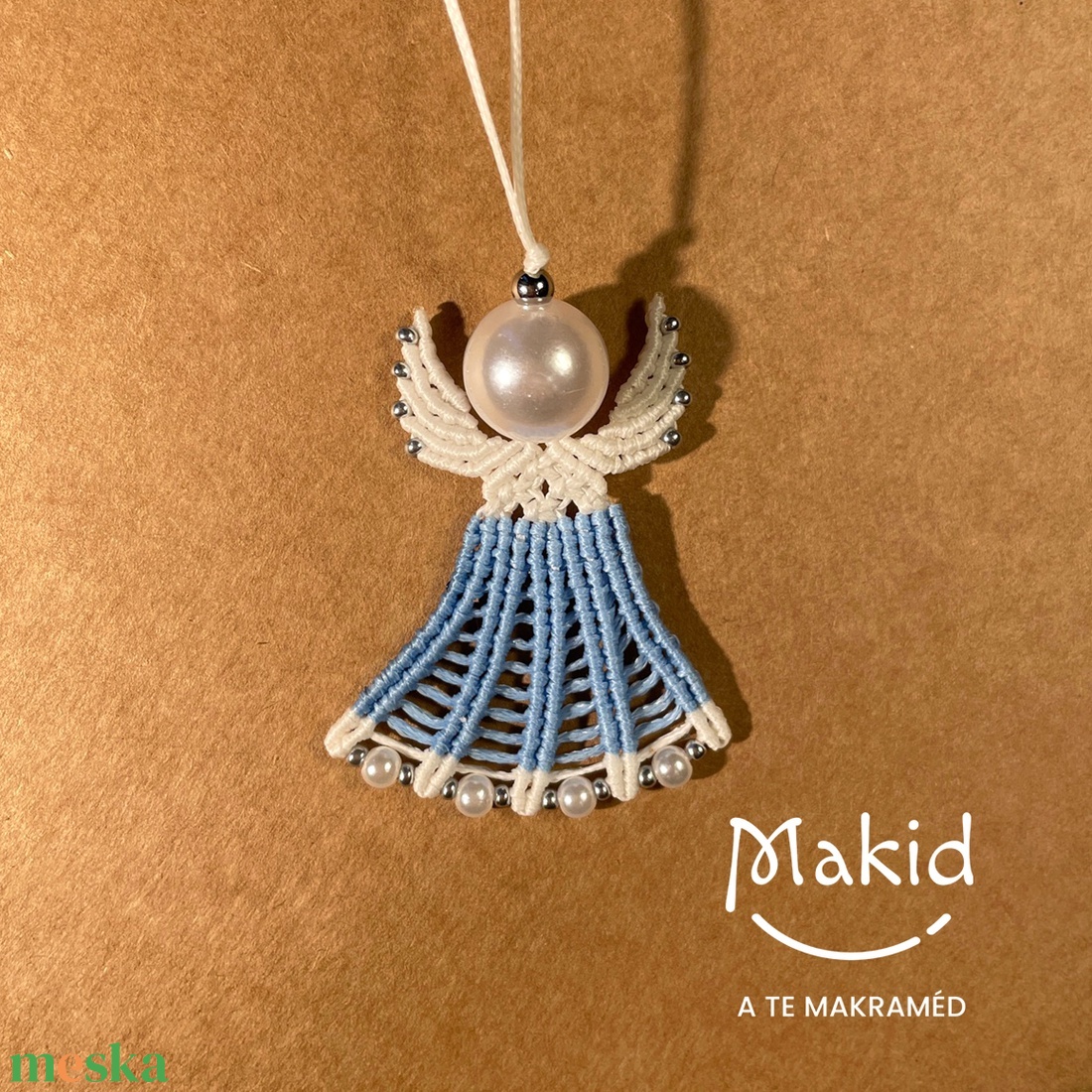 Kék makramé angyalka függő - karácsony - karácsonyi lakásdekoráció - karácsonyfadíszek - Meska.hu