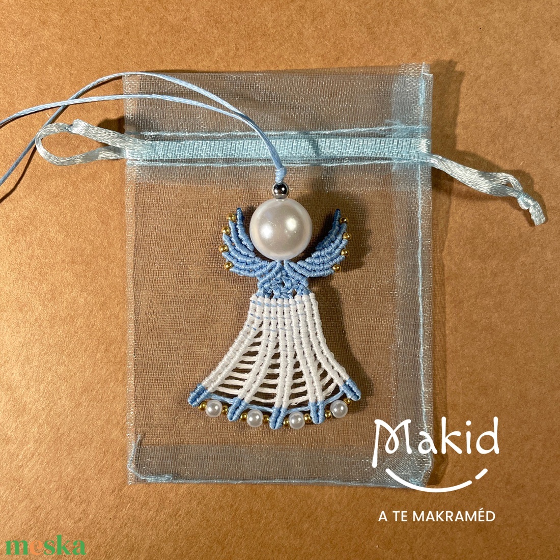 Kék makramé angyalka függő - karácsony - karácsonyi lakásdekoráció - karácsonyfadíszek - Meska.hu