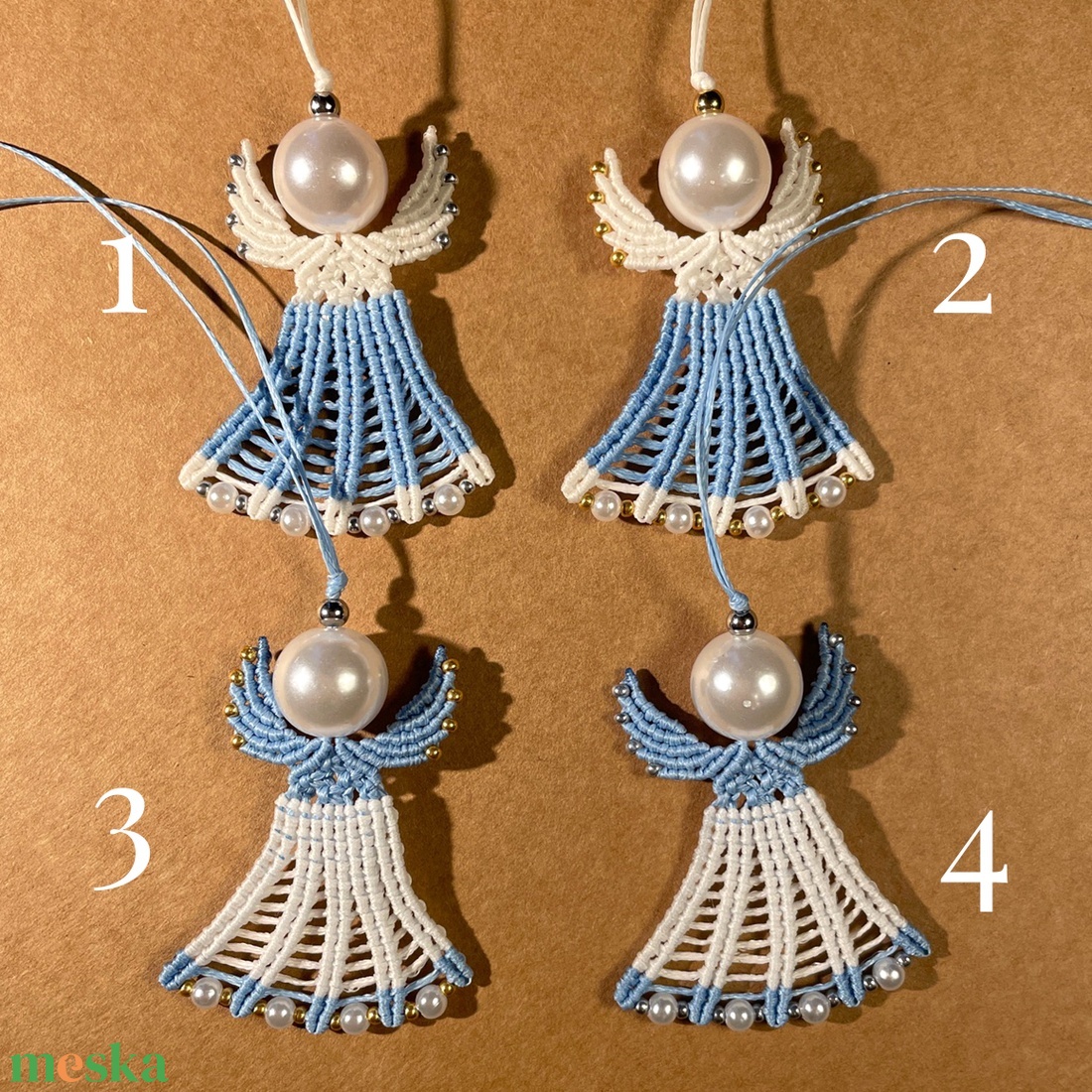 Kék makramé angyalka függő - karácsony - karácsonyi lakásdekoráció - karácsonyfadíszek - Meska.hu