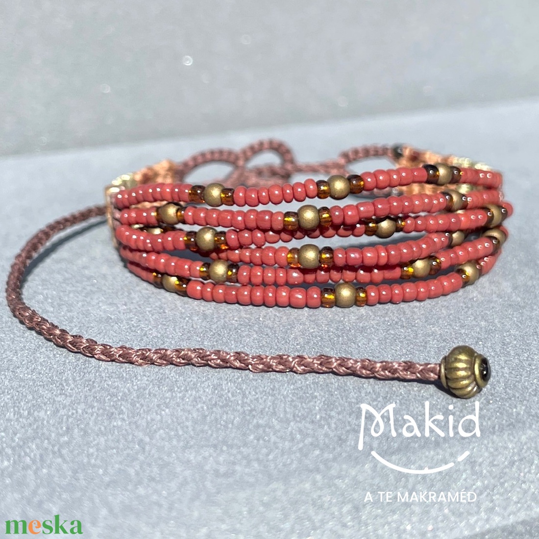 Gloria barna mikromakramé karkötő - ékszer - karkötő - karkötő medállal - Meska.hu