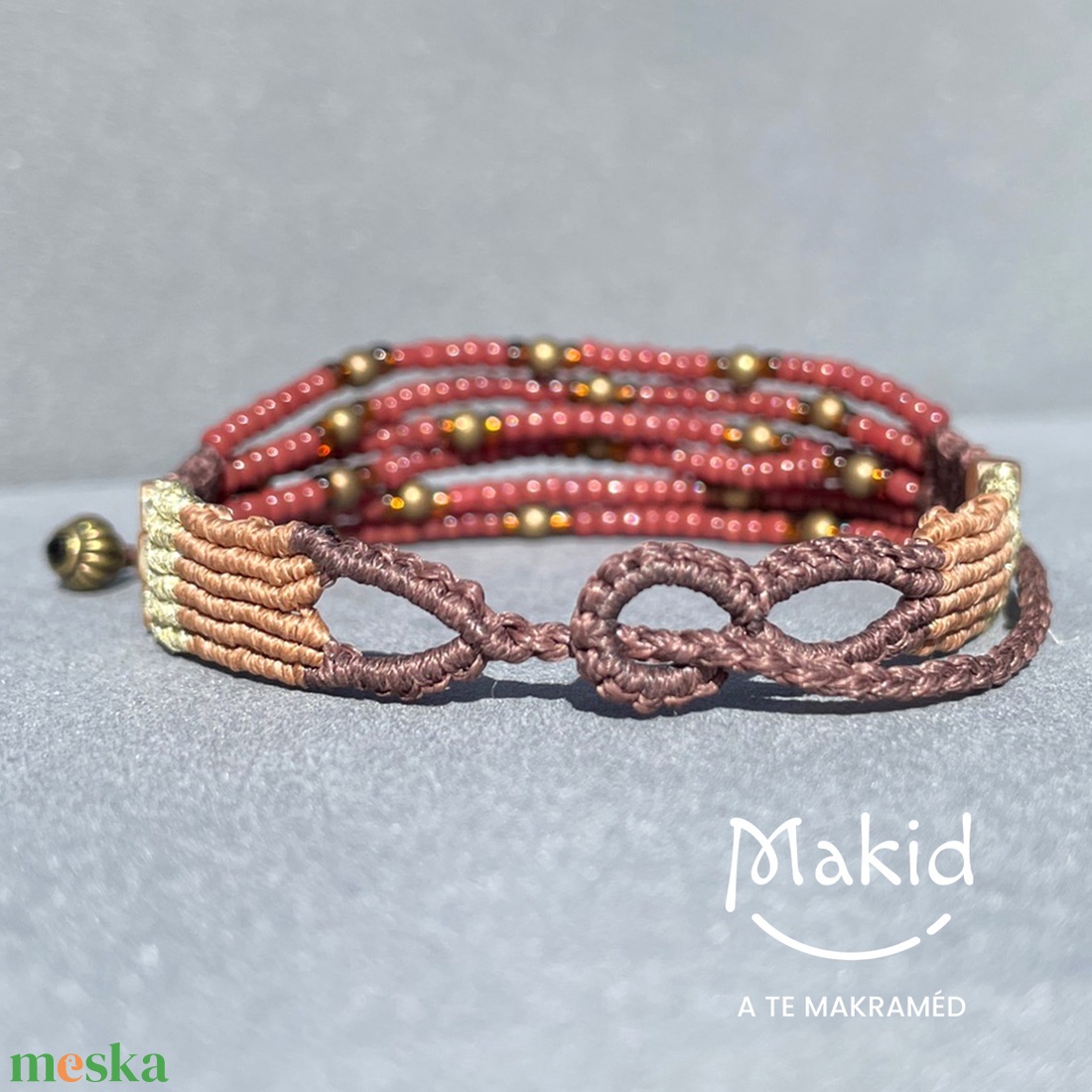 Gloria barna mikromakramé karkötő - ékszer - karkötő - karkötő medállal - Meska.hu