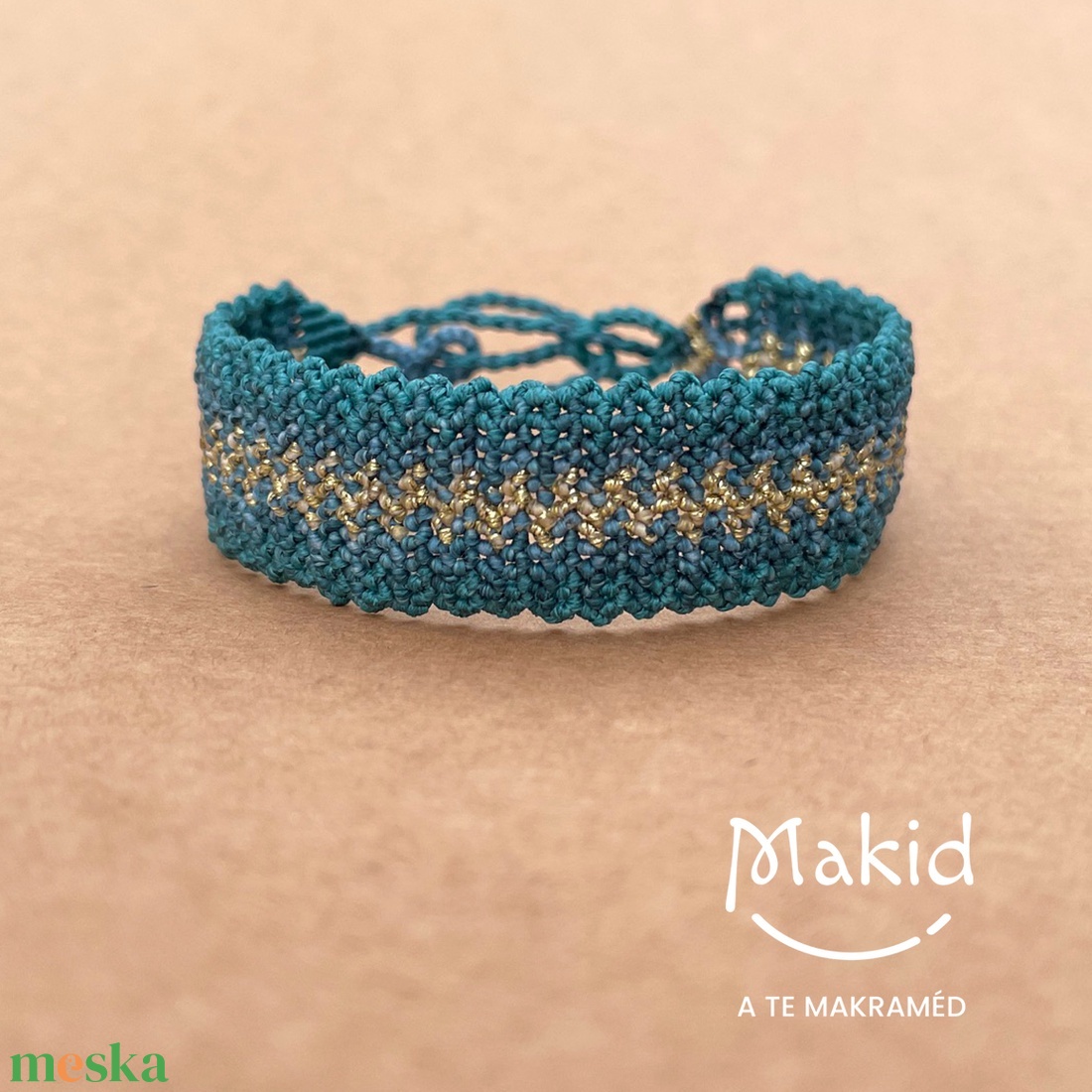 Inka arany-szövött mikromakramé karkötő - ékszer - karkötő - karkötő medállal - Meska.hu