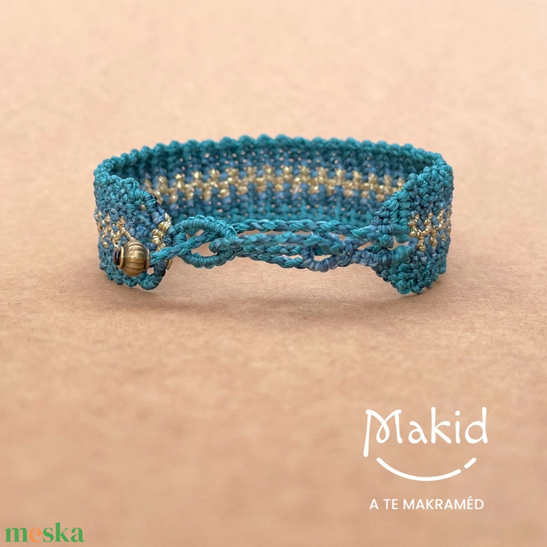 Inka arany-szövött mikromakramé karkötő - ékszer - karkötő - karkötő medállal - Meska.hu