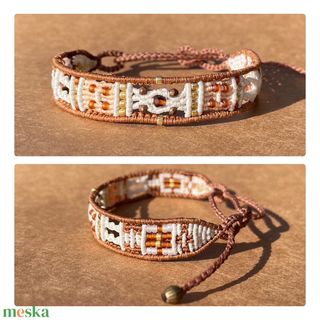 Gyöngymozaik mikromakramé karkötő - ékszer - karkötő - karkötő medállal - Meska.hu