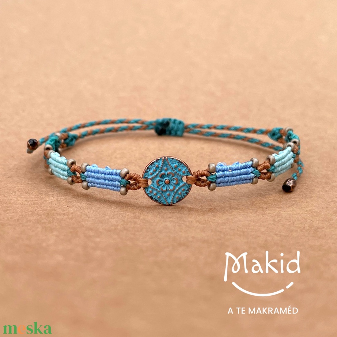 Antik réz virágmedál karkötő - ékszer - karkötő - karkötő medállal - Meska.hu