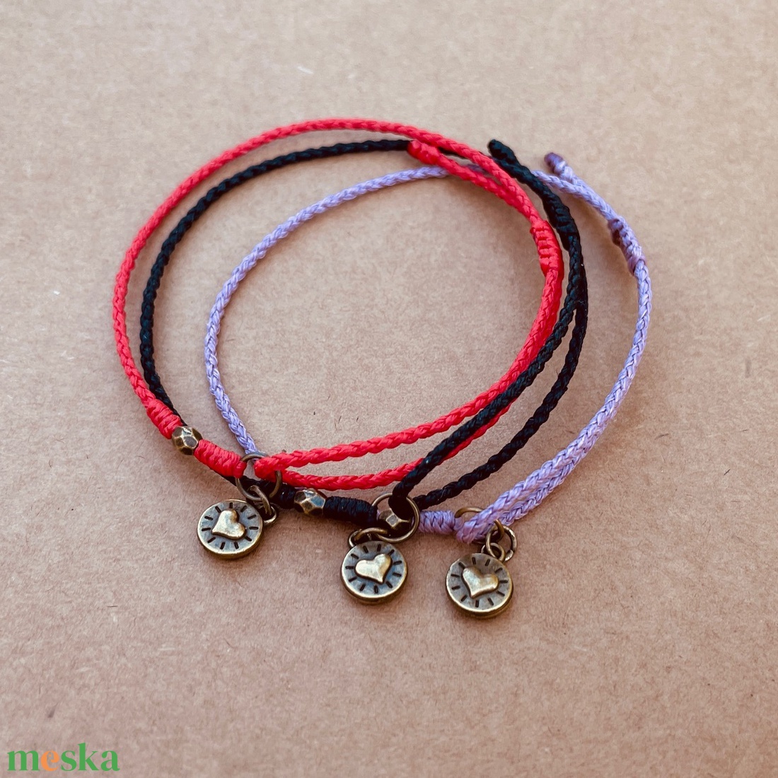 Valentin réz szív medálos karkötő - ékszer - karkötő - karkötő medállal - Meska.hu