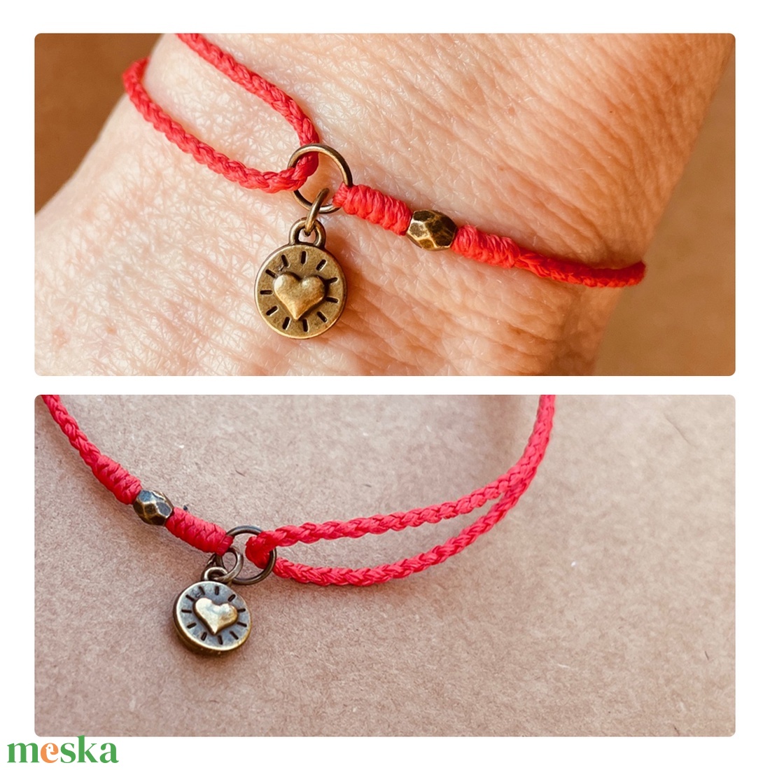 Réz szív medál fonott karkötő - ékszer - karkötő - karkötő medállal - Meska.hu