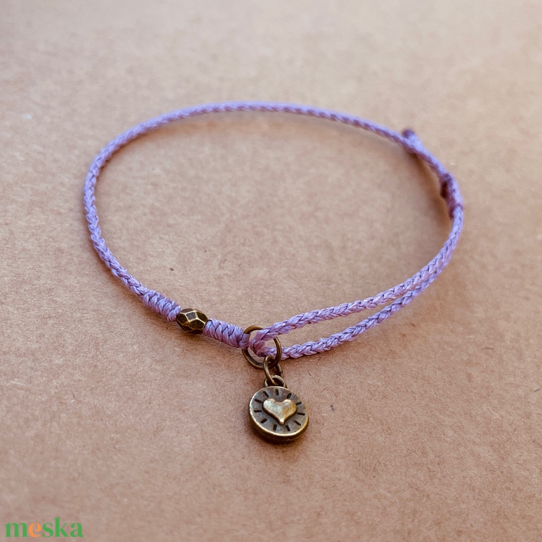 Réz szív medál fonott karkötő - ékszer - karkötő - karkötő medállal - Meska.hu