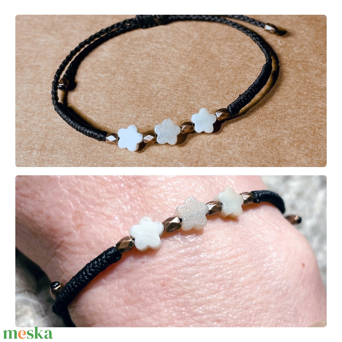 Színes virág csomózott karkötő - ékszer - karkötő - karkötő medállal - Meska.hu