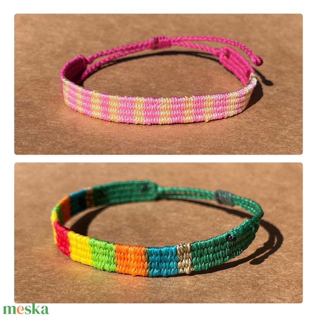 Multicolor szövött karkötő - ékszer - karkötő - karkötő medállal - Meska.hu