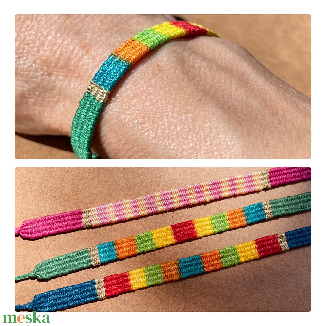 Multicolor szövött karkötő - ékszer - karkötő - karkötő medállal - Meska.hu