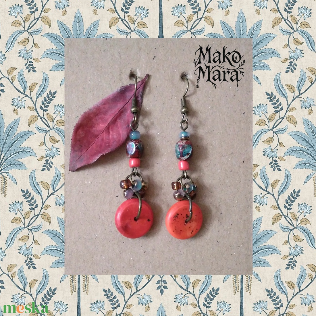 Frida's Red fülbevaló  - ékszer - fülbevaló - lógó fülbevaló - Meska.hu