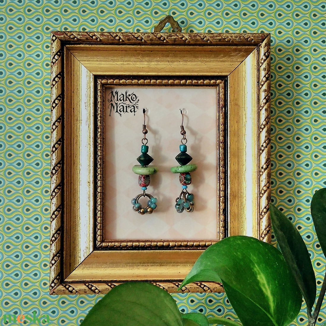 Frida's Green and Blue fülbevaló  - ékszer - fülbevaló - lógó fülbevaló - Meska.hu