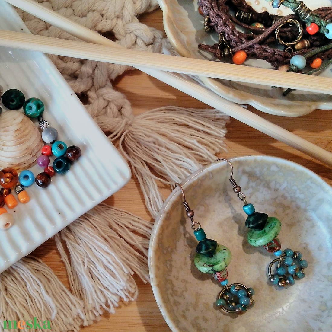 Frida's Green and Blue fülbevaló  - ékszer - fülbevaló - lógó fülbevaló - Meska.hu