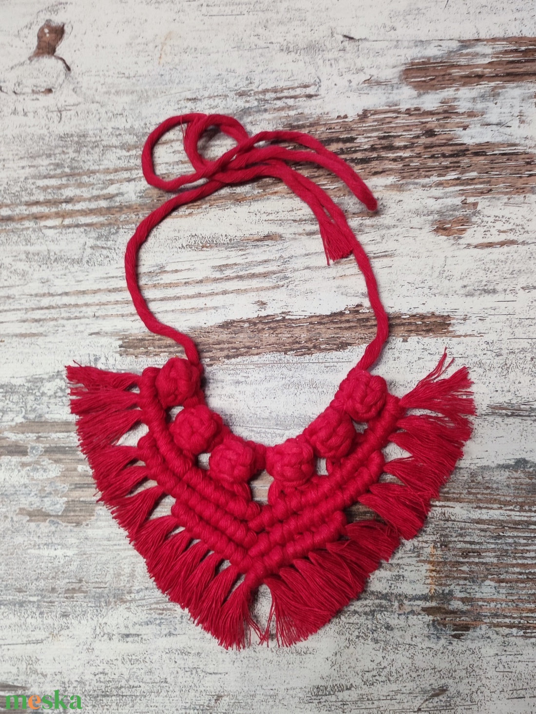 Piros Bogyós  makramé nyaklánc - ékszer - nyaklánc - bogyós nyaklánc - Meska.hu