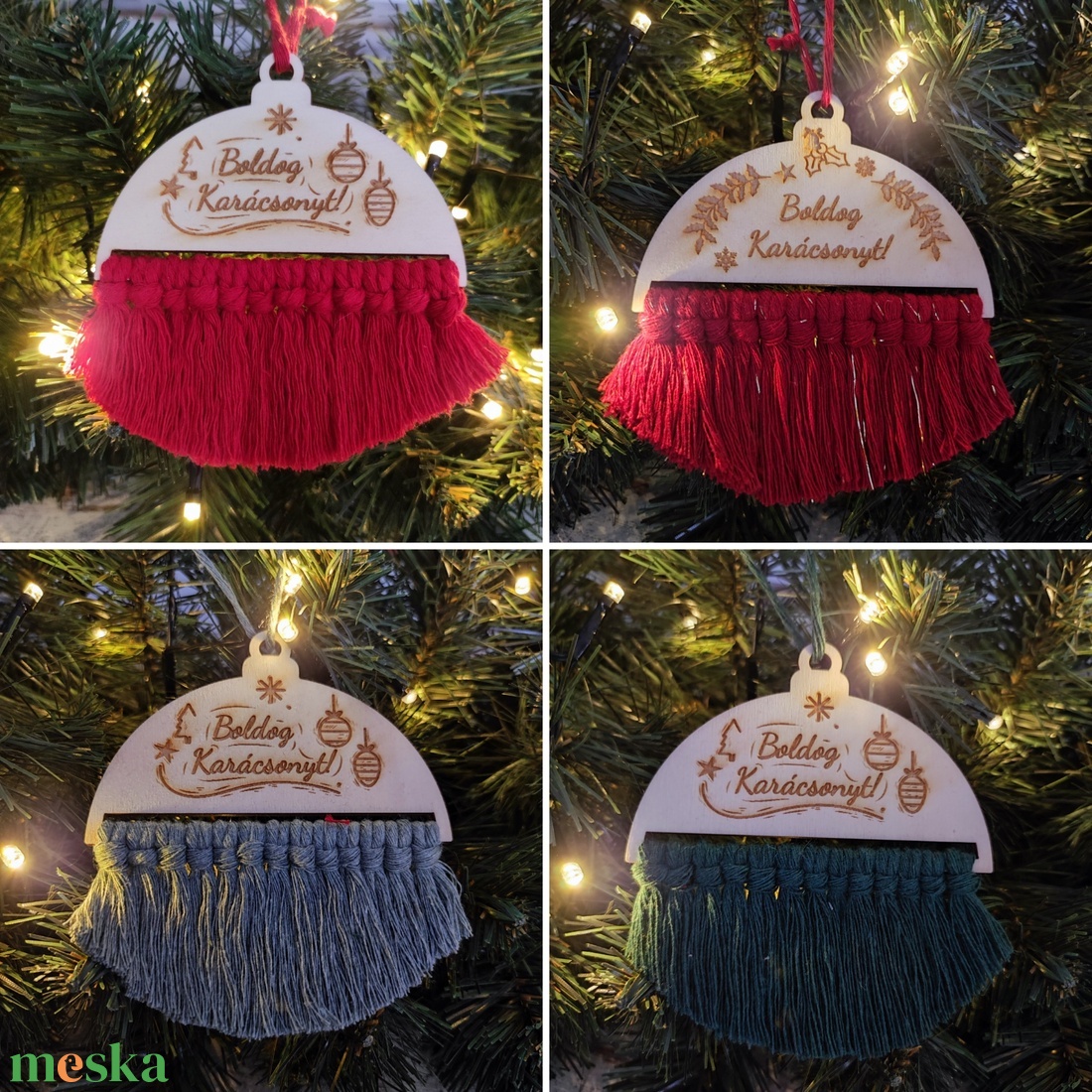 Makramé karácsonyfadísz nagy - karácsony - karácsonyi lakásdekoráció - karácsonyfadíszek - Meska.hu