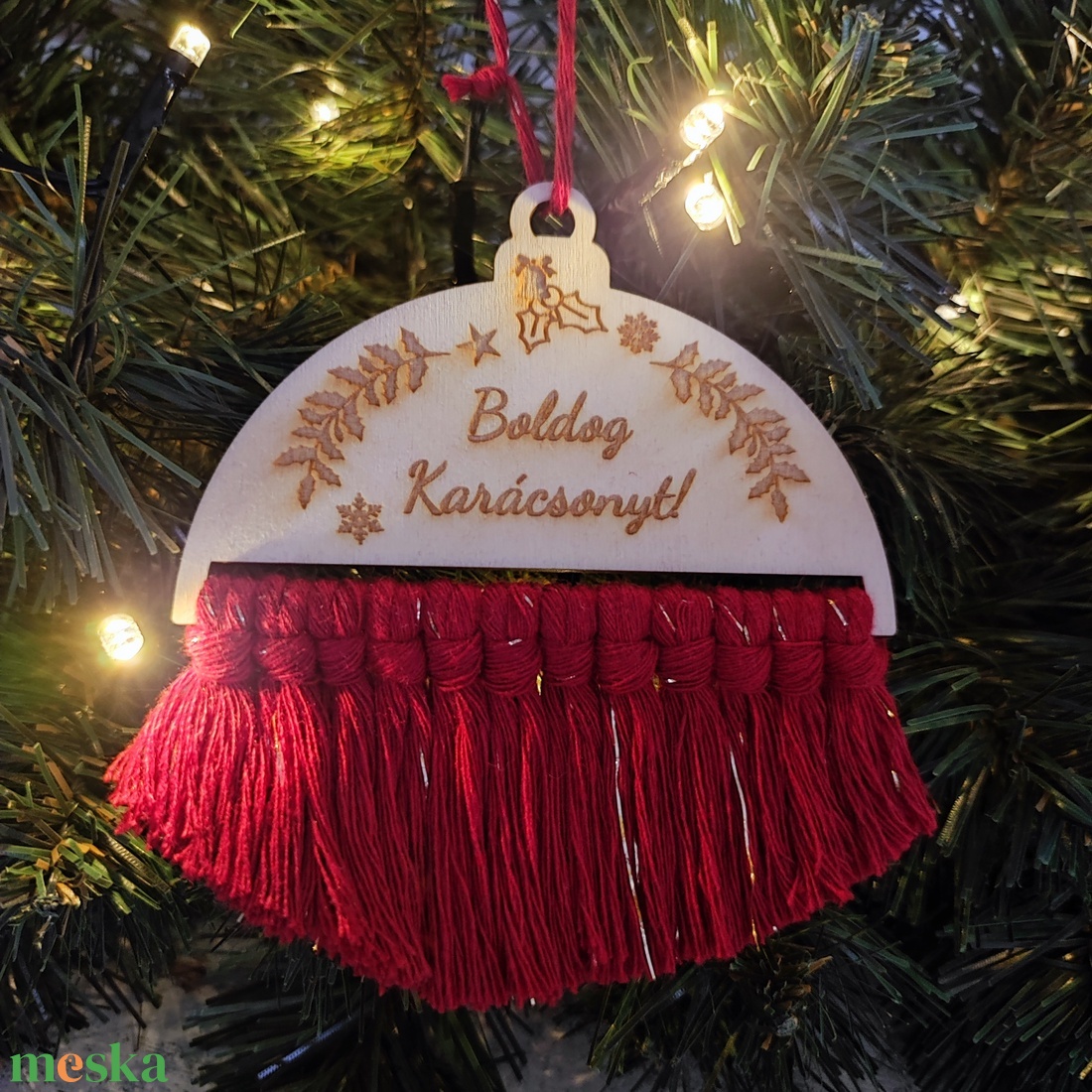 Makramé karácsonyfadísz nagy - karácsony - karácsonyi lakásdekoráció - karácsonyfadíszek - Meska.hu