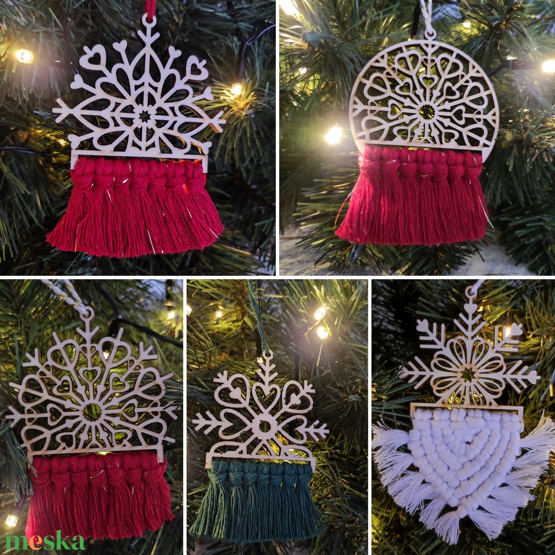 Makramé karácsonyfadísz különleges - karácsony - karácsonyi lakásdekoráció - karácsonyfadíszek - Meska.hu
