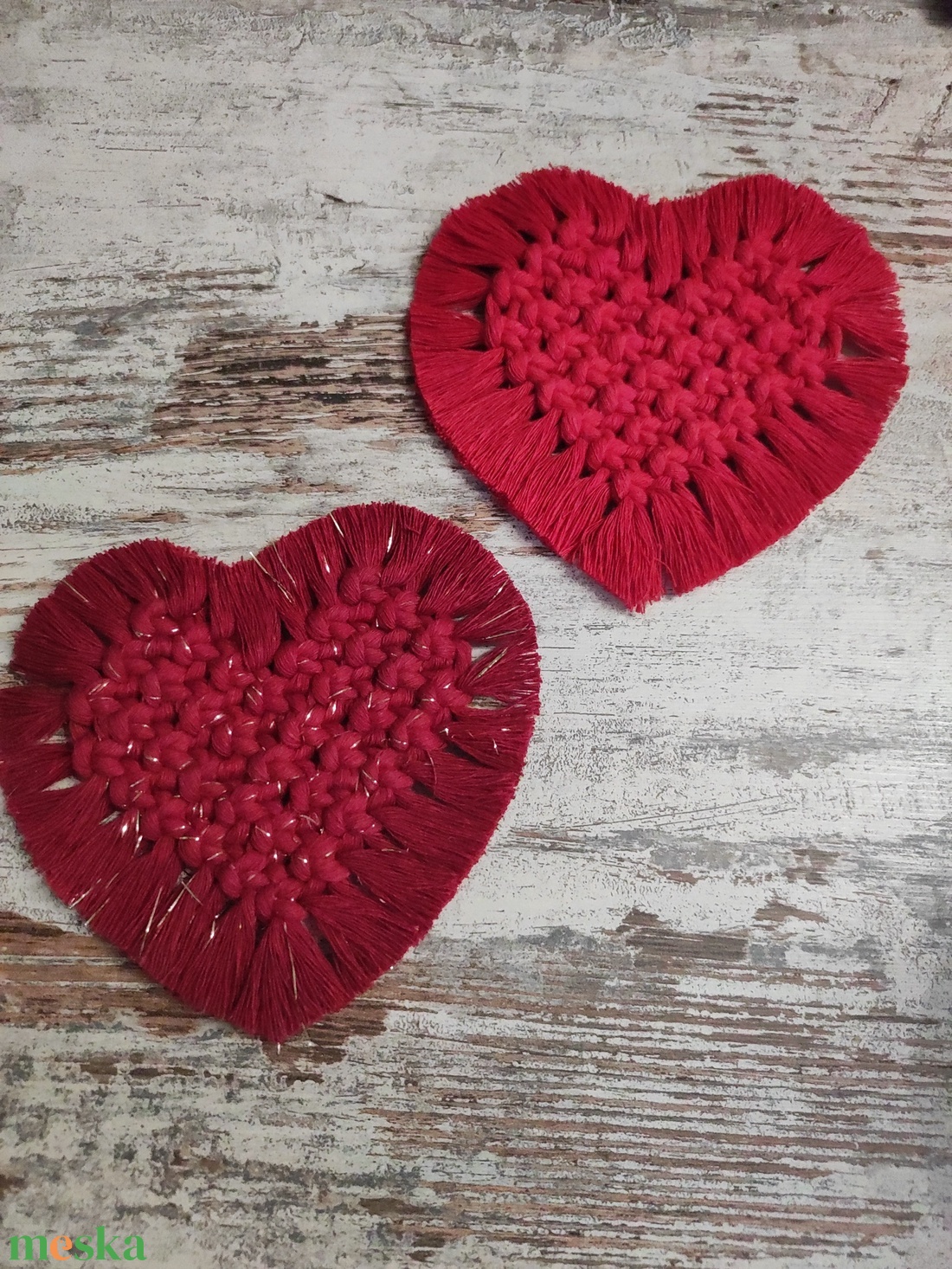 Szív makramé alátét - otthon & életmód - konyhafelszerelés, tálalás - tálalás - tányér- és poháralátét - Meska.hu