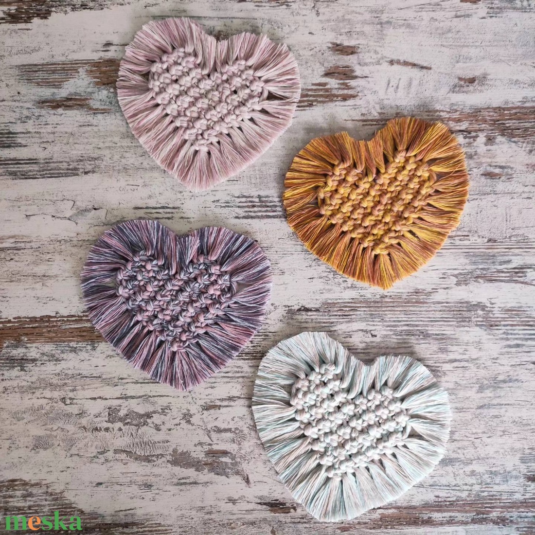 Szív makramé alátét - otthon & életmód - konyhafelszerelés, tálalás - tálalás - tányér- és poháralátét - Meska.hu