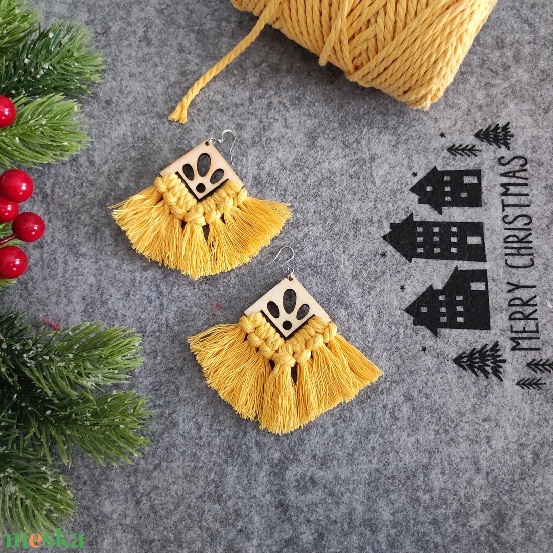 Kocka - virág makramé Fülbevaló - ékszer - fülbevaló - lógó fülbevaló - Meska.hu