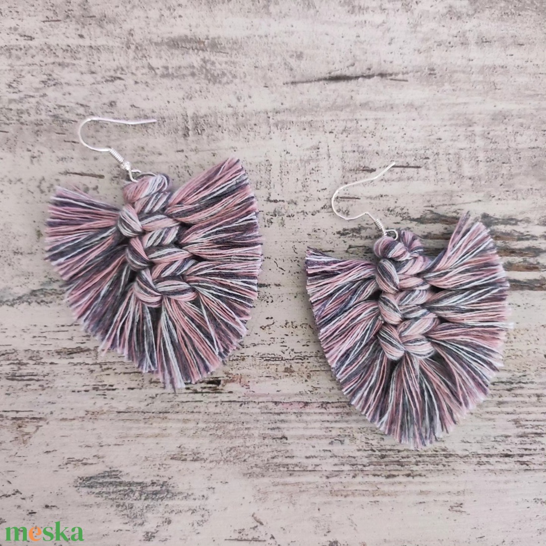 Makramé levél fülbevaló - ékszer - fülbevaló - lógó fülbevaló - Meska.hu