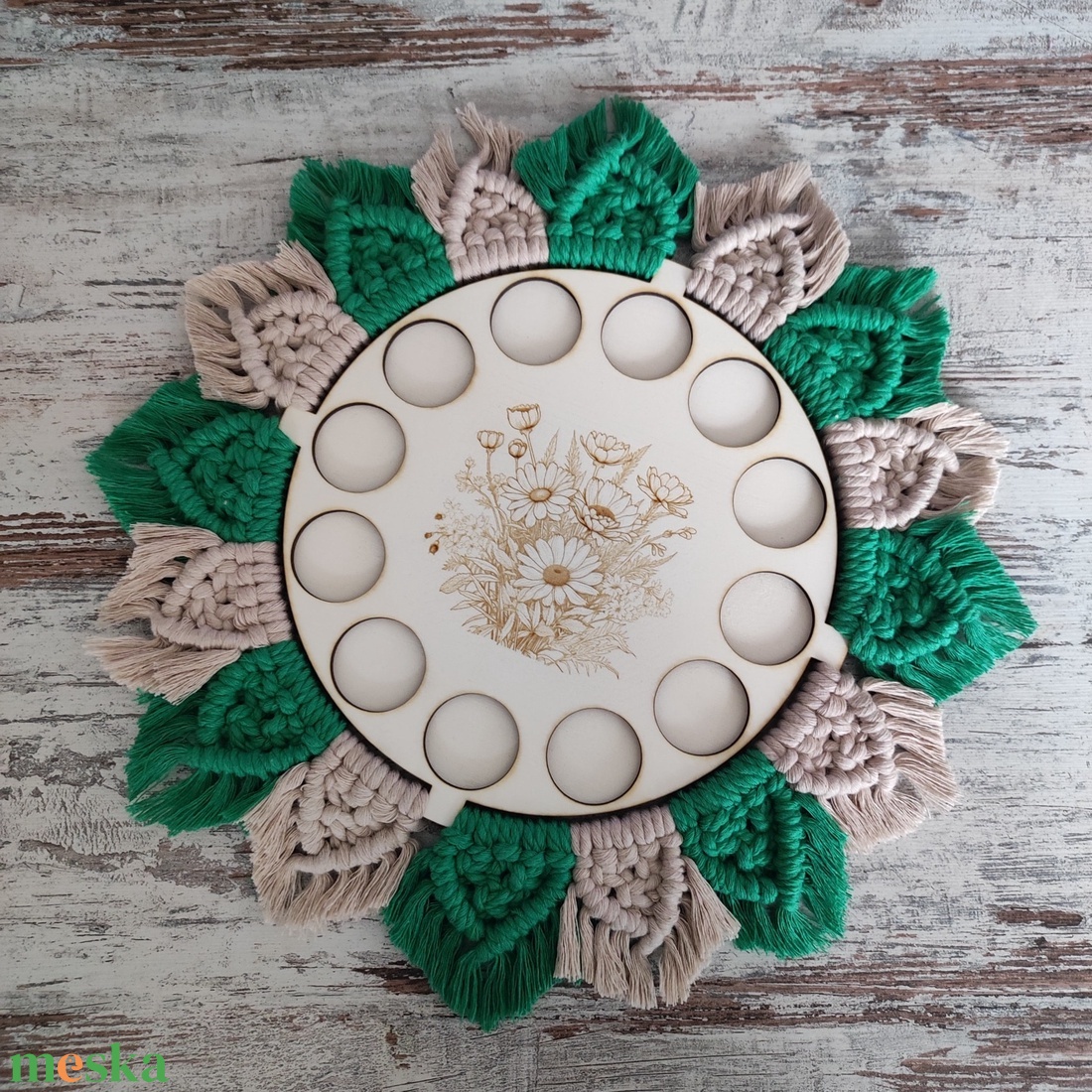 Makramé illóolajtartó - otthon & életmód - dekoráció - asztal és polc dekoráció - dekorációs tál, tartó - Meska.hu