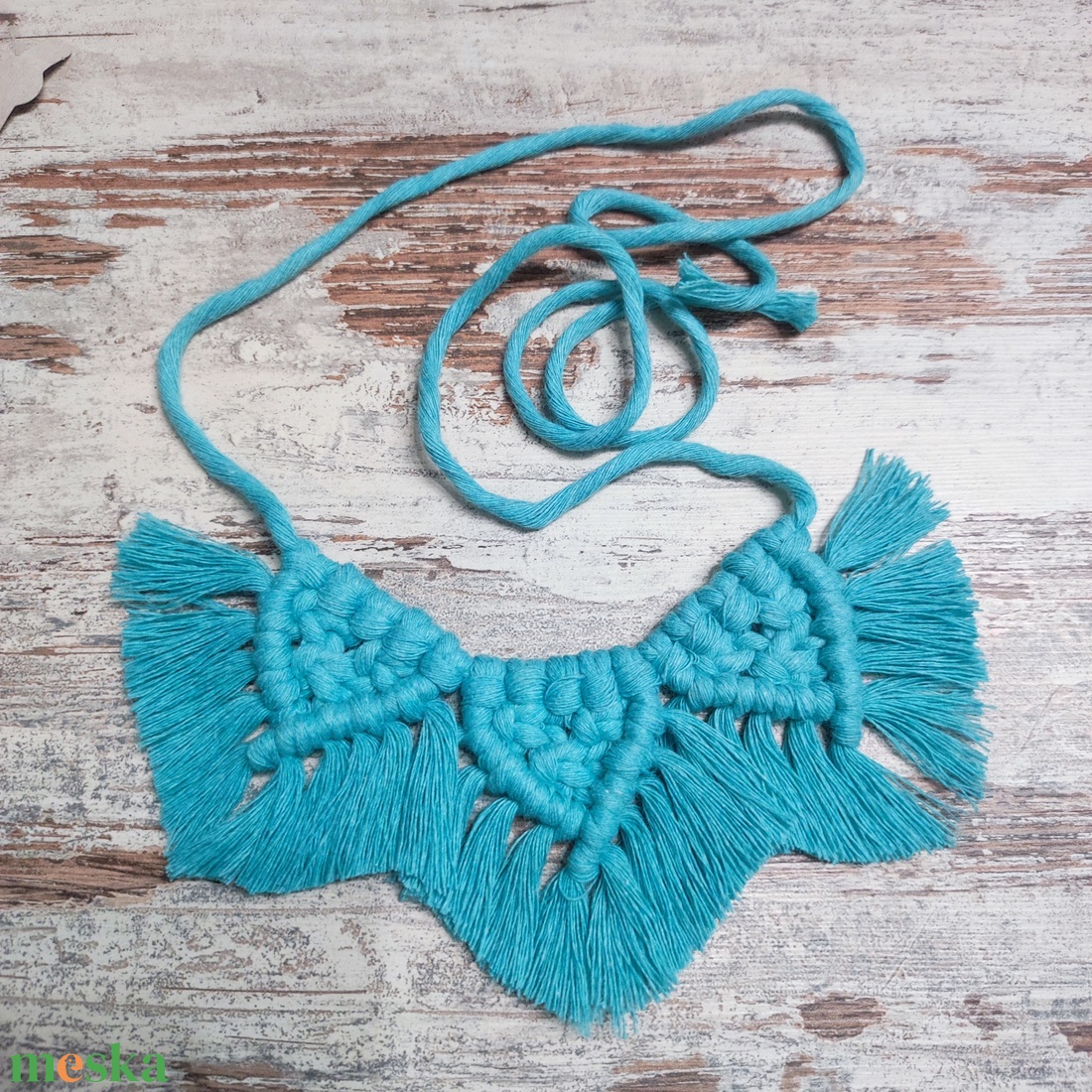 Türkiz makramé nyaklánc - ékszer - nyaklánc - medál nélküli nyaklánc - Meska.hu