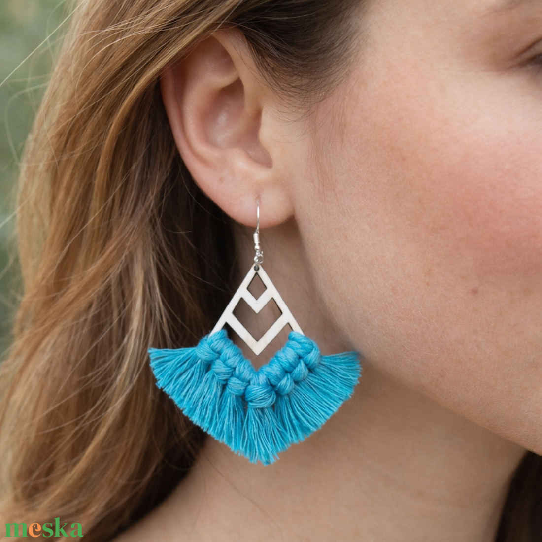 Türkiz fülbevaló - ékszer - fülbevaló - rojtos fülbevaló - Meska.hu