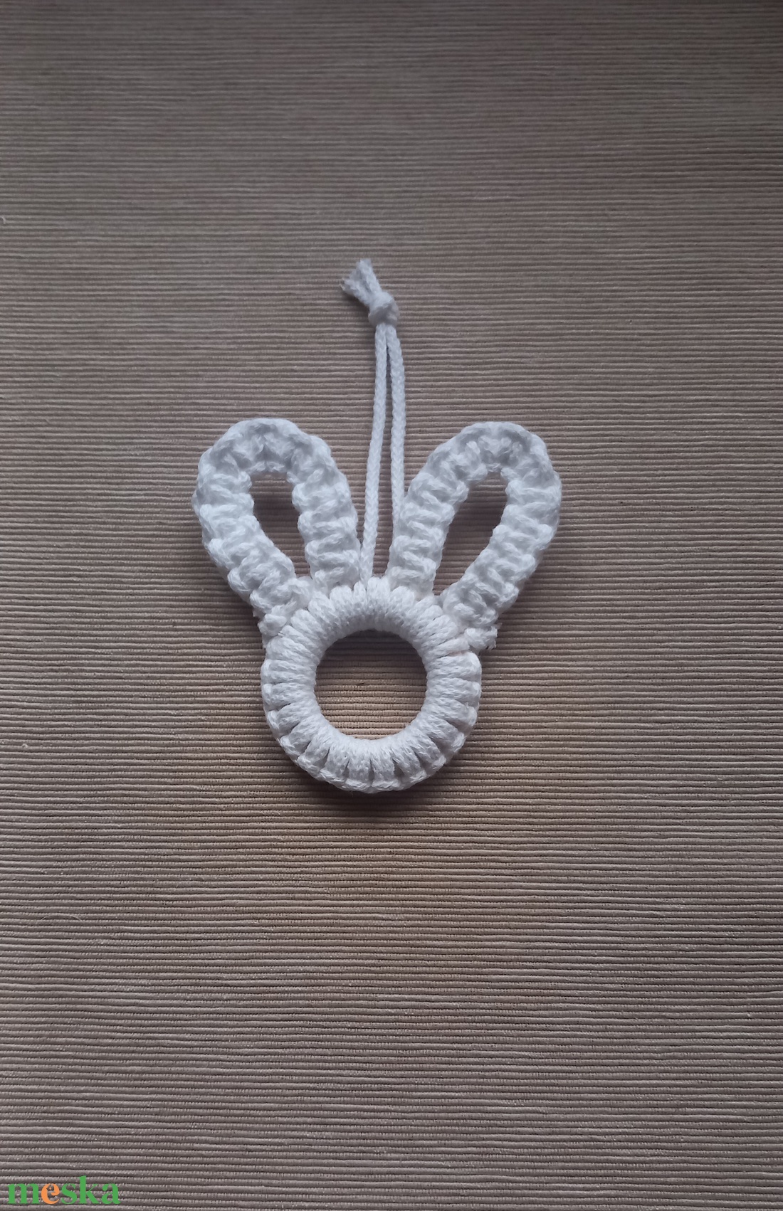 Makramé húsvéti nyuszifül dísz - ünnepi díszek, dekorációk - húsvéti díszek és dekorációk - húsvéti tojásfadíszek - Meska.hu