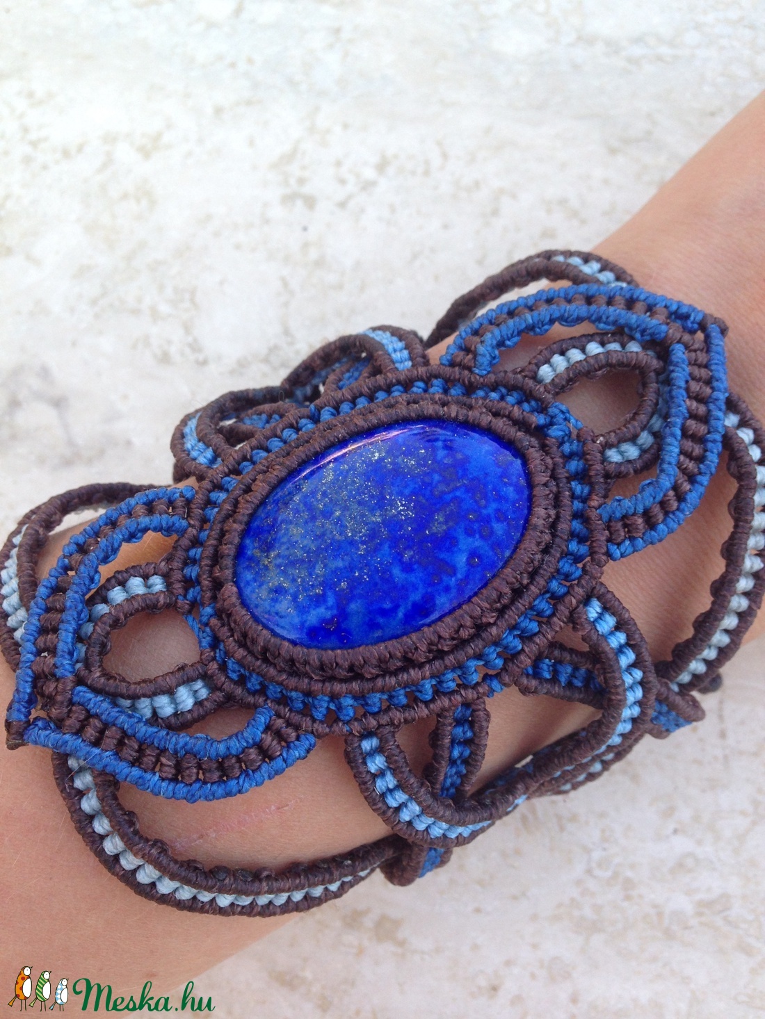 Lapisz lazuli kelta mintás makramé karkötő - ékszer - karkötő - fonott karkötő - Meska.hu