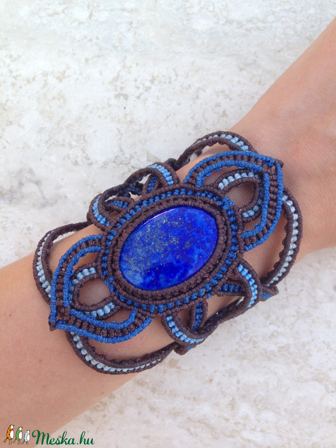 Lapisz lazuli kelta mintás makramé karkötő - ékszer - karkötő - fonott karkötő - Meska.hu